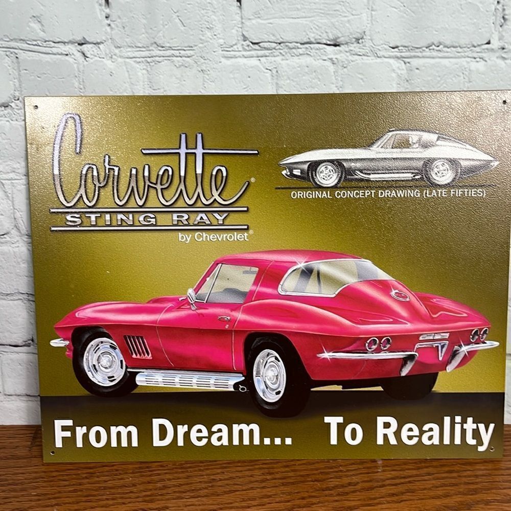 Corvette Sting Ray Chevrolet metal sign- from dream to reality EUC GM licensed
